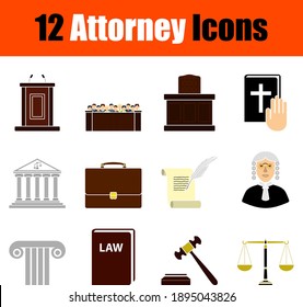 Attorney Icon Set. Flat Design. Fully editable vector illustration. Text expanded.