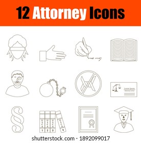 Rechtsanwalt Icon Set. Dünne bearbeitbare Stroke Linie ohne Füllung Design. Vektorgrafik.
