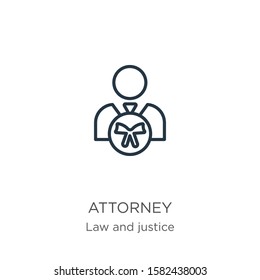 Attorney icon. Thin linear attorney outline icon isolated on white background from law and justice collection. Line vector sign, symbol for web and mobile