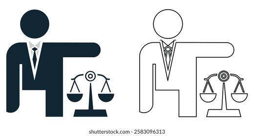 Attorney icon vector, legal services, law, and justice, law firms, courts, and legal advice projects., pictogram symbol ui and ux design, glyphs and stroke line