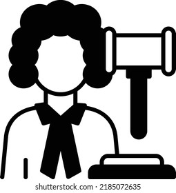 Attorney at Law Concept, Magistrate Wearing Wig Stock illustration, Lawyer, Judge Curly Hair with Hammer Vector  Icon Design, Lawyer and Legal system Symbol