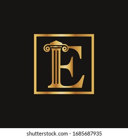 Attorney & Law Letter E Logo With Creative Modern Rectangular Vector Template. Square Letter E Logo Design