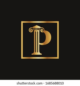 Attorney & Law Letter P Logo With Creative Modern Rectangular Vector Template. Square Letter P Logo Design