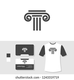 Attorney law pillar logo design with business card and t shirt mockup