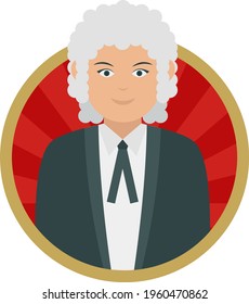Attorney or magistrate Concept, Law Lord wearing Wig Vector Round Icon Design, Professional uniform Symbol on White background, Labor Day people Stock illustration, character occupations sign