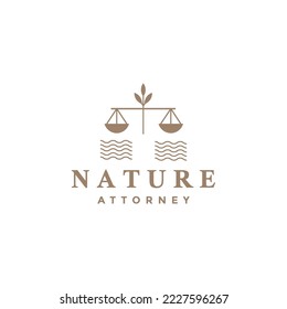 escala de abogados con vector de diseño de logotipo de naturaleza foliar