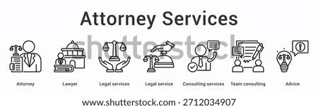 Attorney services banner web icon delivers legal assistance through consulting with team collaboration providing professional advice.