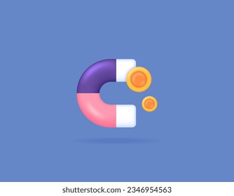 attract the coins. marketing techniques to gain and bring much money. promotions. magnets and coins. symbols or icons. Minimalist 3D Design Concept. vector elements. blue backgrounds