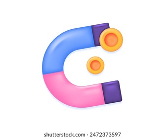 attract coins. withdraw money. method of getting money, profit, income, or revenue. icon or symbol. illustration of magnet with coins. minimalist 3d concept design. graphic elements