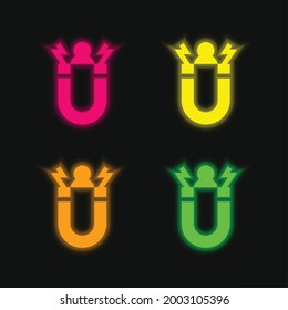 Attract four color glowing neon vector icon