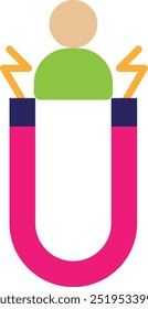 Icono de poder de imán de atracción Ilustración plana de Vector