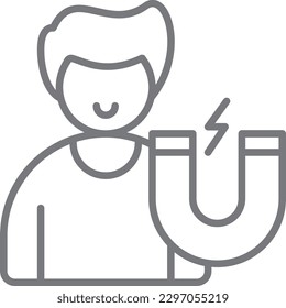 Attract Marketing icon with black outline style. magnet, customer, strategy, media, seo, landing, influence. Vector illustration