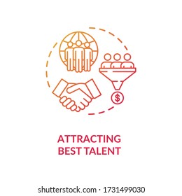 Attracting best talent red concept icon. International recruitment. Multi national work group. Multi cultural team idea thin line illustration. Vector isolated outline RGB color drawing