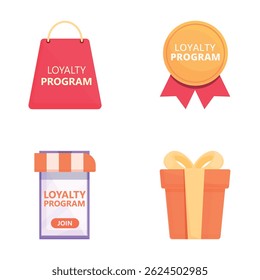 Atraindo ícones do cliente, defina o vetor cartoon. Programa de fidelidade e atendimento ao cliente. Método de promoção, conceito de marketing