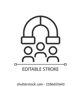 Attracting clients pixel perfect linear icon. Marketing strategy. Customer engagement. Increase sales. Thin line illustration. Contour symbol. Vector outline drawing. Editable stroke. Arial font used