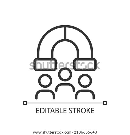 Attracting clients pixel perfect linear icon. Marketing strategy. Customer engagement. Increase sales. Thin line illustration. Contour symbol. Vector outline drawing. Editable stroke. Arial font used