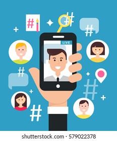 Attracting Followers with Live Video Streaming from Smart Phone. Vector Illustration