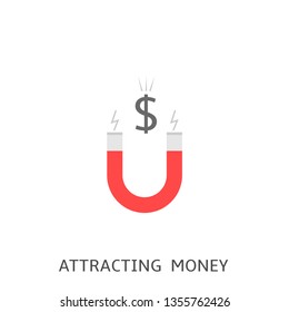 Attracting money. Red magnet with dollar sign, Vector illustration