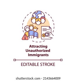 Attracting unauthorized immigrants concept icon. Legalizing migrants bad impact abstract idea thin line illustration. Isolated outline drawing. Editable stroke. Arial, Myriad Pro-Bold fonts used