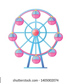 Attraction in amusement park vector, entertainment and leisure at weekends flat style. Isolated ferris wheel steel construction carnival festival
