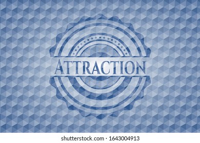 emblema azul de atracción con fondo geométrico. Ilustración vectorial. Detallado.