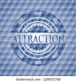 Attraction blue emblem with geometric pattern.