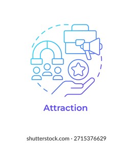 Attraction blue gradient concept icon. Drawing right talent to organization. Employee lifecycle. Round shape line illustration. Abstract idea. Graphic design. Easy to use in promotional material,