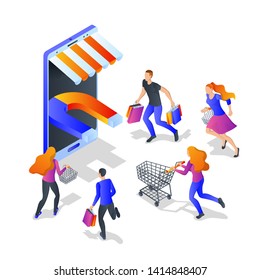 Attraction buyers business concept. Vector 3d isometric illustration isolated on white background. Customer engagement marketing campaign.