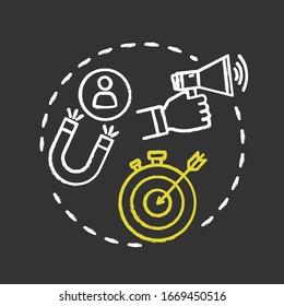 Attraction chalk RGB color concept icon. Advertising strategies, customer base development. Inbound, target and viral marketing idea. Vector isolated chalkboard illustration on black background