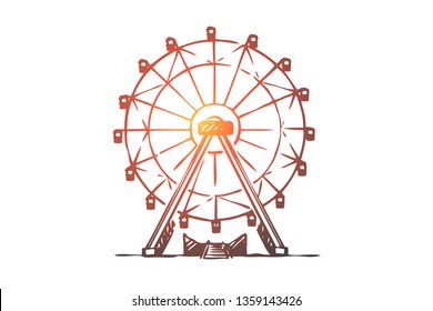 Attraction, Ferris, wheel, amusement, entertainment concept. Hand drawn Ferris wheel attraction concept sketch. Isolated vector illustration.