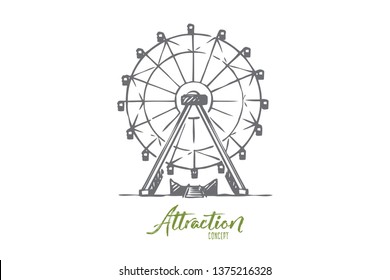 Attraction, Ferris, wheel, amusement, entertainment concept. Hand drawn Ferris wheel attraction concept sketch. Isolated vector illustration.