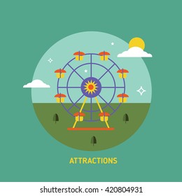Attraction Ferris wheel  in the park flat icon