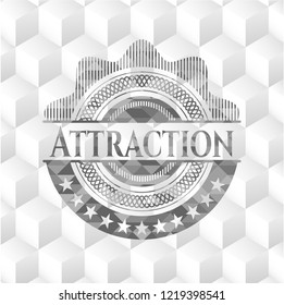 Attraction grey emblem with geometric cube white background