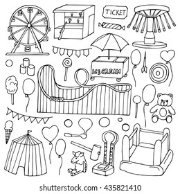 Attraction hand drawn doodle elements and objects