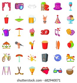 Attraction icons set. Cartoon style of 36 attraction vector icons for web isolated on white background
