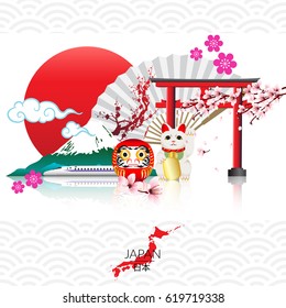 Attraction of Japan, abstract styled decorative traditional Japanese background. Vector illustration.