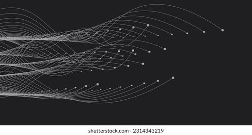 Attraction of life with freespace for. Vector connecting particle tails. Small particles strive to each other. Blurred debrises into rays or lines under high speed of motion.