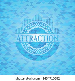 Attraction light blue emblem with triangle mosaic background