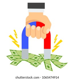 attraction of money. Flat vector cartoon illustration. Objects isolated on white background.