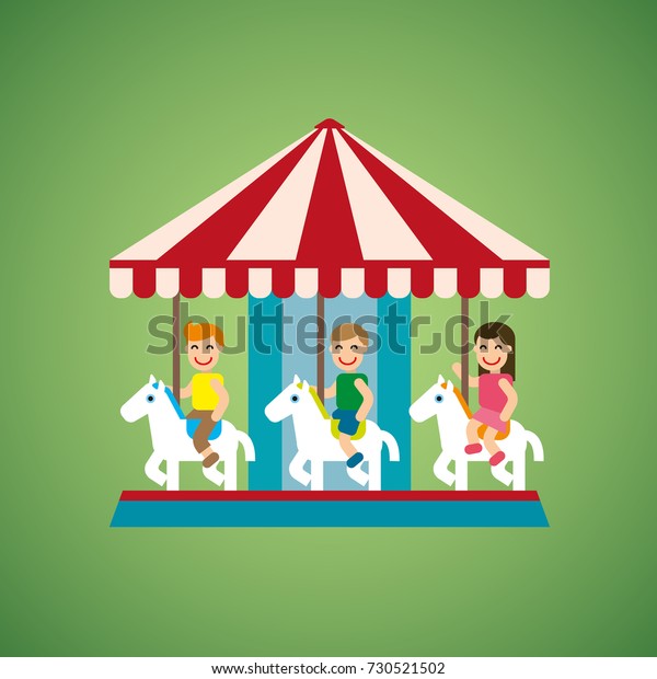 attraction park horses carousel roundabout fun\
flat illustration adventure holiday kids amusement children playing\
track girl boy balloon toy outing outdoor activities game summer\
happy people