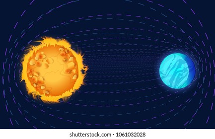 The attraction of the planets, space. Cartoon planet vector illustration.