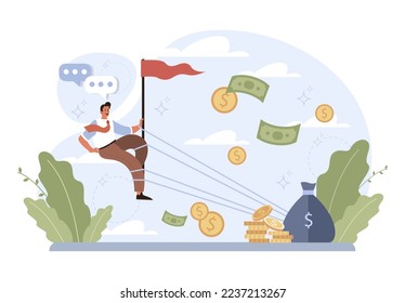 Attraction of potential customers. Marketing strategy for business developing and growing profit. Effect of online advertising and pr compamy. Flat vector illustration