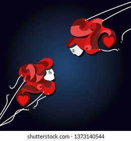 Attraction pulling Lovers towards each other. Vector Illustration.