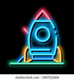 Attraktionsrakete Neonlicht-Zeichen, Vektorgrafik. Glühendes Symbol-Anziehungsraketenschild. transparente Symbolillustration
