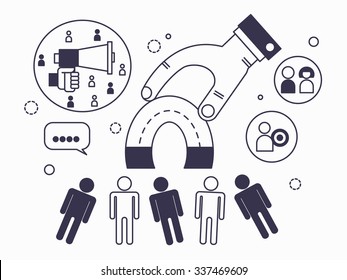 The attraction of the target and customer in line flat design . Vector illustration .  Apply to website , book cover , poster ,  infographics .