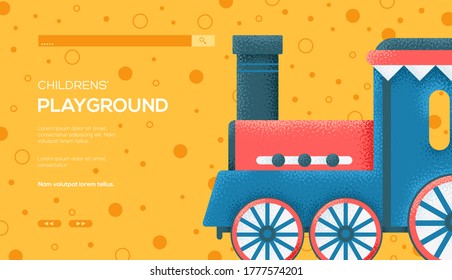 Attraction train concept flyer, web banner, ui header, enter site. Thin line icon style concept design. Grain texture and noise effect. 