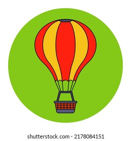 the attraction will rise into the air in a hot air balloon. a joyful aeronaut rises into the sky. flat vector illustration.