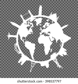 Attraction world on world map on isolated background