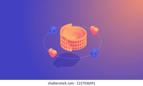 Attractions augmented reality app, virtual travel guide. vector isometric tourism concept