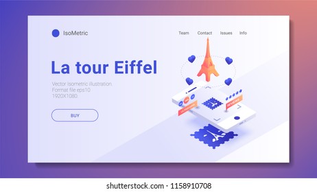 Attractions augmented reality app, virtual travel guide. vector isometric tourism concept